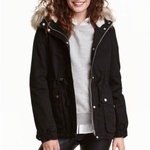H&M Faux Shearling Fur Hood Parka Jacket